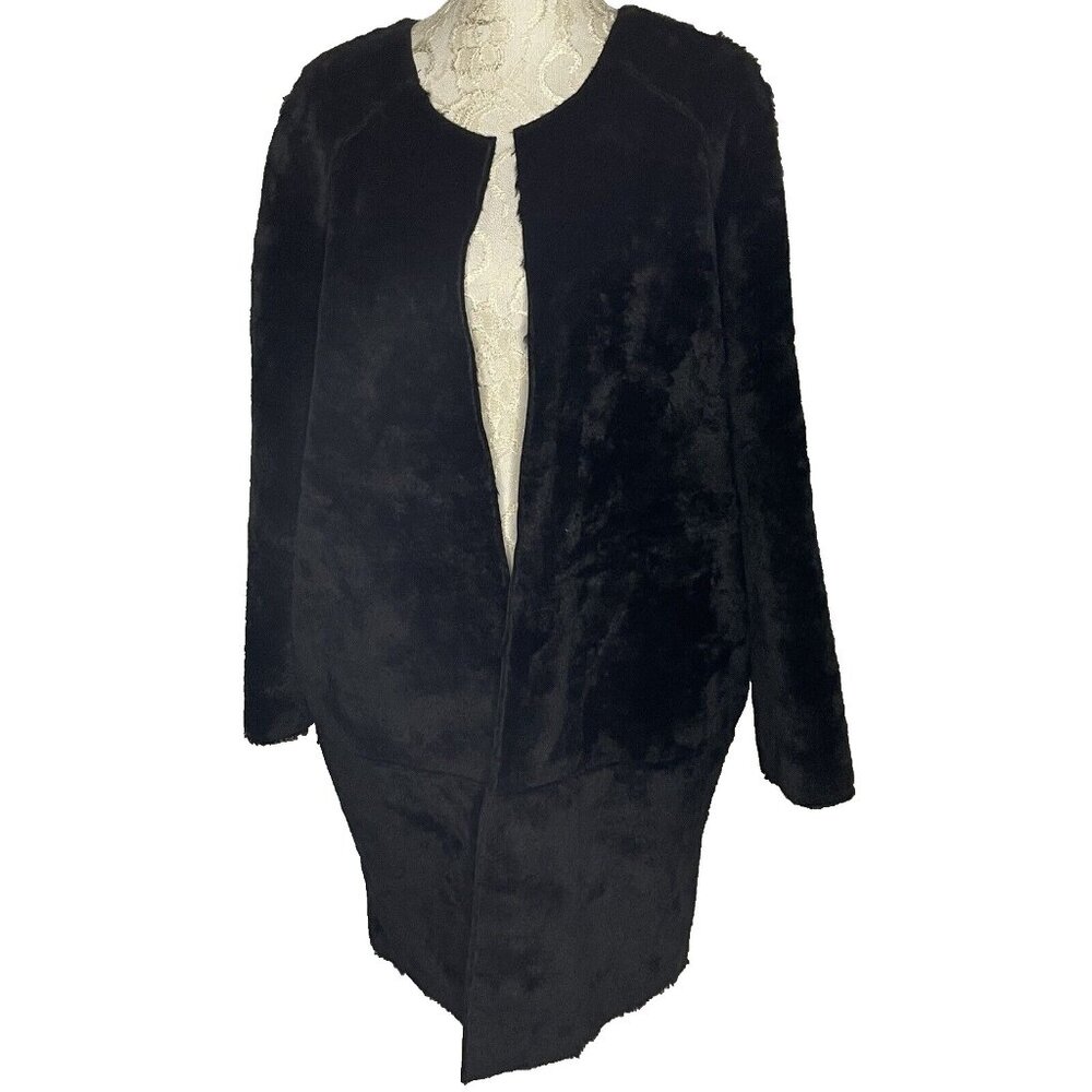 Faux Fur Black W sz L Long Open Jacket Coat Oversized Pockets Buffalo D Bitton